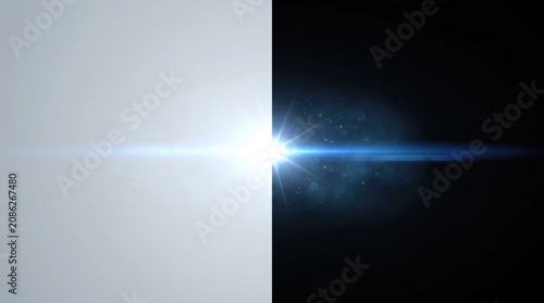 Dramatic light effect split screen with bright flare and dark contrast