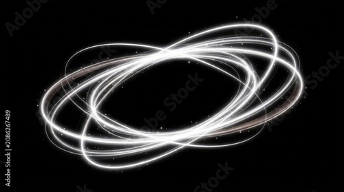 Abstract white light effect interlocking rings on black background digital illustration