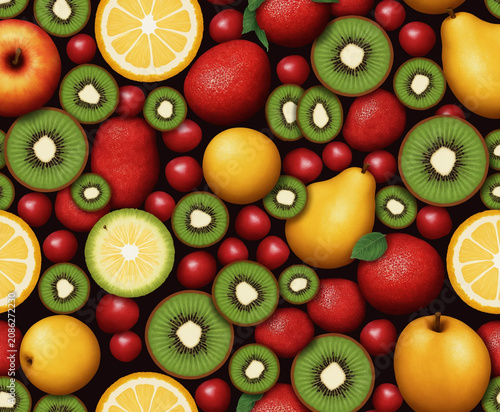 The background is a picture of fruit.