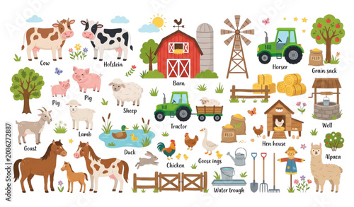 Fotografie Cute Farm Animal Vector Set