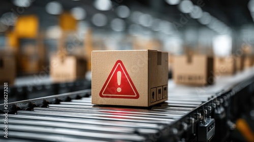Optimizing Logistics Management Lines red Warning on a Cardboard Box for Safety and Storage