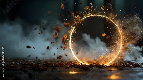 Stunning Visuals Smoke and Leaves in Motion Around a Glowing Ring