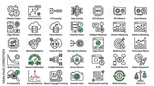 Quadro em tela AI inference engine and model performance icons.