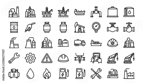 Bild auf Leinwand Industrial Oil Gas Line Icons Featuring Refinery Pipeline Tanker Offshore Drilli
