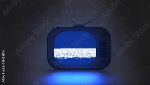 3D render of a vintage television displaying analog static noise and broadcast interference
