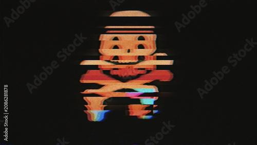 Glitching Skull with VHS Distortion