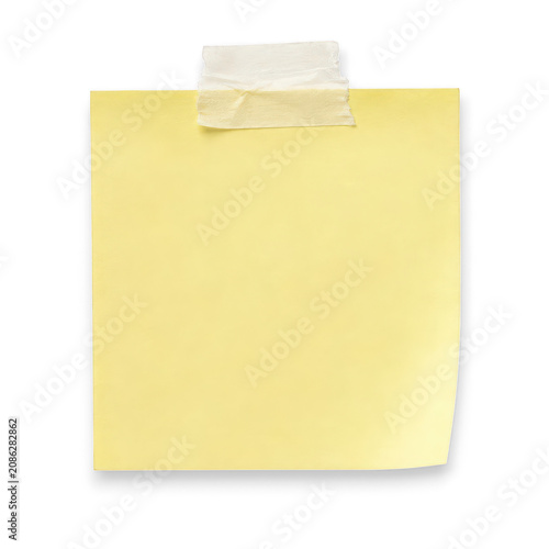 Blank yellow sticky note with masking tape isolated on transparent background