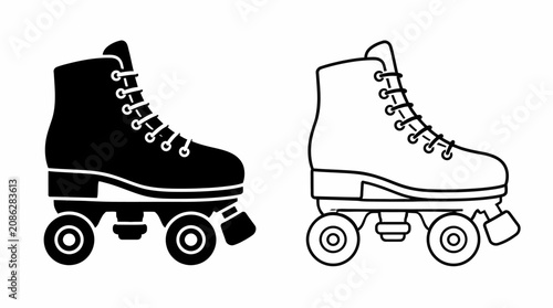 Retro Roller Skates Icon Set in Silhouette and Outline Styles