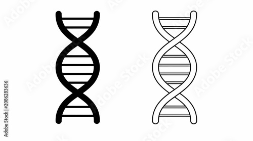 DNA double helix icons in solid and outline style for science