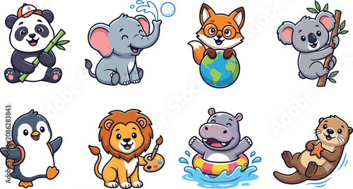 Photography Cute Cartoon Wildlife Animal Character Collection Vector Set for Kids and Educat
