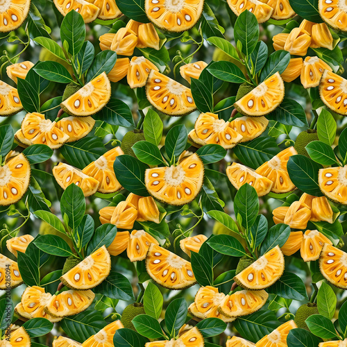 Fresh green leaves with clusters of golden yellow flowers.