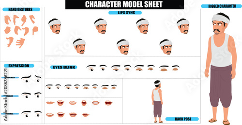 Bild auf Leinwand Indian Village Poor Laborer Farmer Sprite Sheet | Rigged 2D Character with Lip S