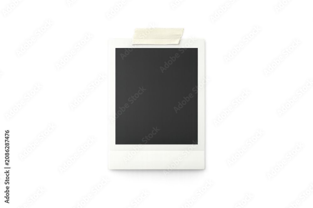 Fototapeta premium Blank instant photo frame with adhesive tape isolated on transparent background