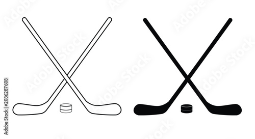 Photography The hockey stick and puck training icon set with crossed sticks, pucks, and a black and white outline design