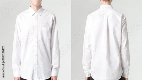 White dress shirt front and back view for fashion catalog or e commerce product display