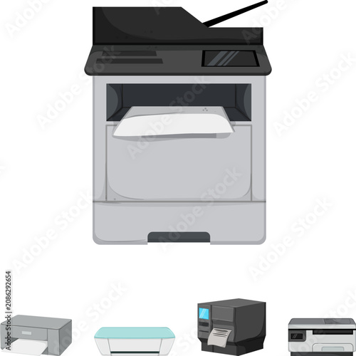 фотографія Collection of office printers and a large multifunction device for printing, sca