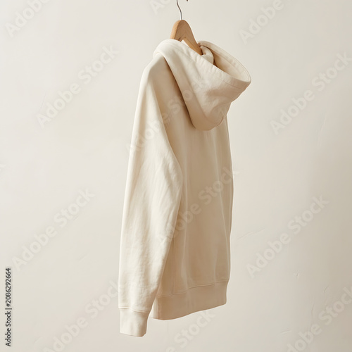 Elegant beige trench coat draped over hanger.