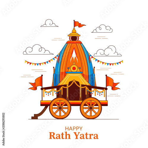 Happy Rath Yatra Festival Chariot Illustration with Flags and Banners