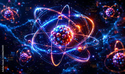 3D Atom Structure with Orbiting Electrons Illustration