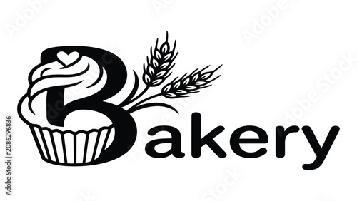 Canvastavla Bakery logo design incorporates a cupcake and wheat stalks into the letter B for branding