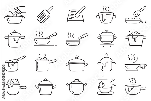 Tableau sur toile Culinary Cookware Vector Icon Collection Featuring Boiling, Frying, and Baking