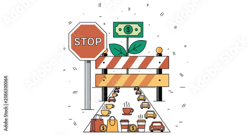 Принти на полотні Financial roadblock with shopping and traffic consumption concept