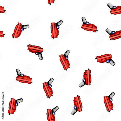Fotografija pattern Red toy blaster with gray handle and blue trigger in cartoon vector styl