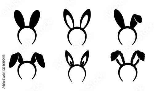 Photos Set of 6 Black Bunny Ear Headbands, Easter Costume Accessories, Festive Party He