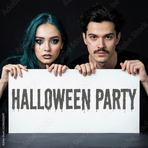 Halloween party promotion with zombie couple