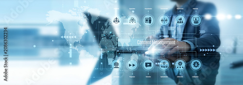 Bild auf Leinwand Digital strategist using laptop analyzing Content Management