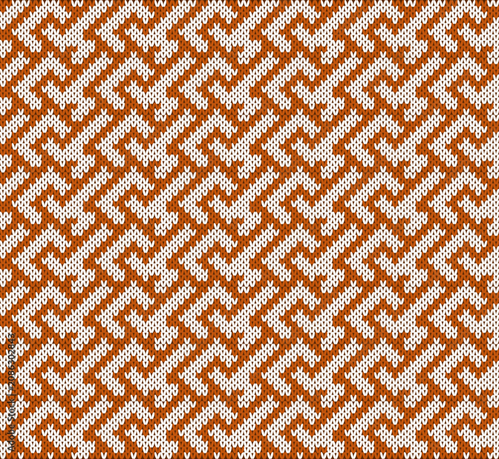 Fototapeta premium Seamless Nordic Knitting Pattern with Terracotta Geometric Maze Ornament
