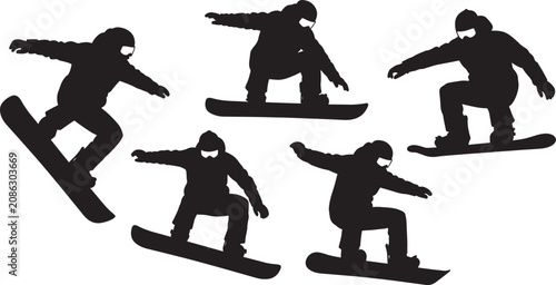 Foto Snowboarders performing tricks in silhouette isolated on transparent background for sports