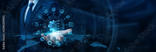 Tableau sur toile Operations leader hand holding smart scanner converting physical archives for Digitization initiatives and modern workflows