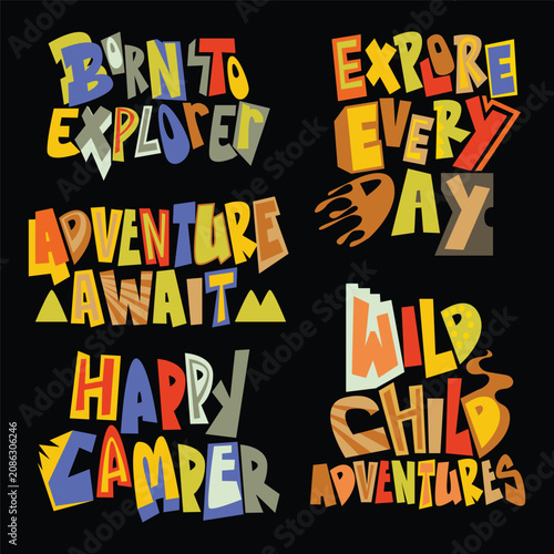 Fun adventure quotes with playful lettering vector