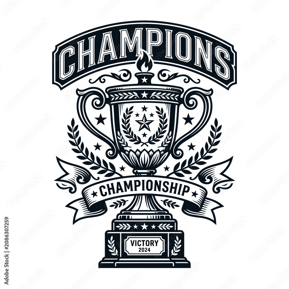 Fototapeta premium Champions Trophy Emblem with Laurel Wreath and Star - Victory Emblem