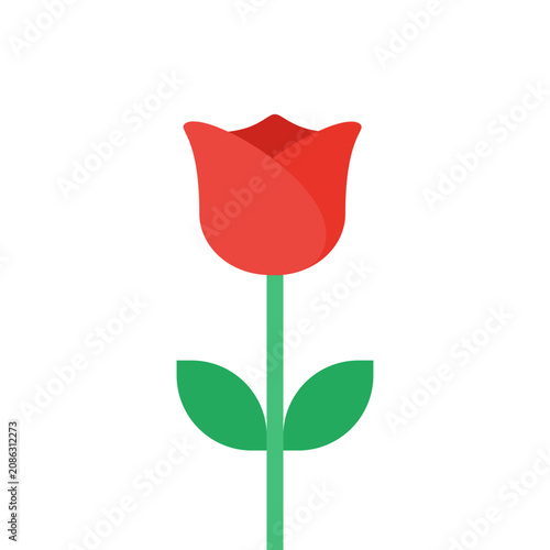 Cute red tulip flower vector illustration, spring blossom cartoon character isolated, simple romantic floral icon