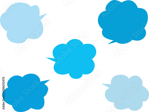 Set of blue speech bubbles. Hand drawn. Vector Illustration. 