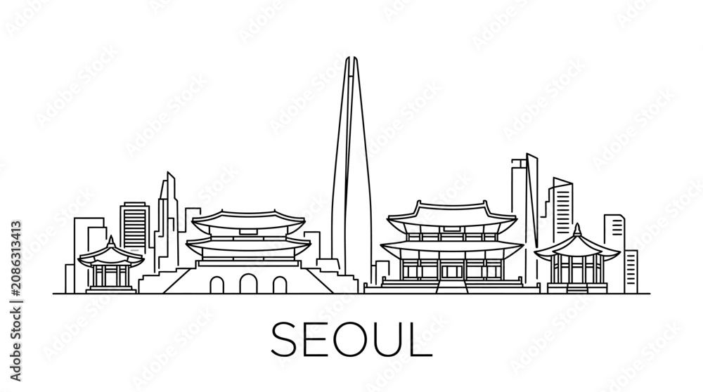 Obraz premium Seoul Skyline vector illustration of modern and traditional architecture, cityscape