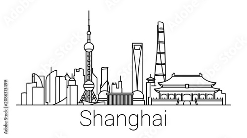 Shanghai Skyline Line Art - Iconic City Landmark Illustration