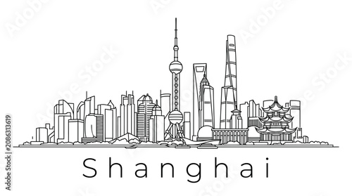 Shanghai Skyline Outline Drawing - Iconic Landmarks