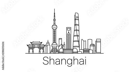 Shanghai Skyline Outline Drawing - Modern Cityscape Illustration