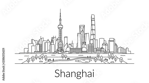 Shanghai Skyline Outline Drawing - Modern Cityscape Illustration