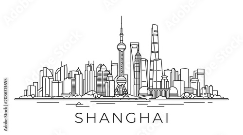 Shanghai Skyline Outline Drawing - Modern Cityscape Vector Illustration