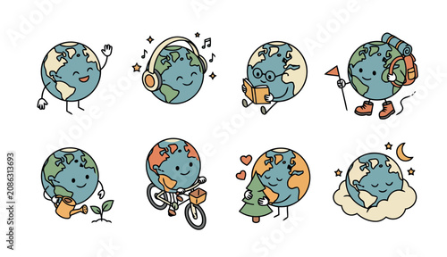 Photos Earth Cartoon Character Emotions.