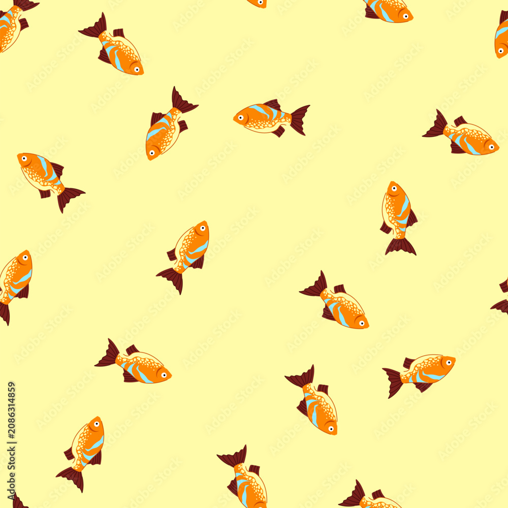Fototapeta premium pattern platy decorative fish cartoon. swordtail neon, rasbora gourami, cat loach platy decorative fish sign. seamless vector illustration