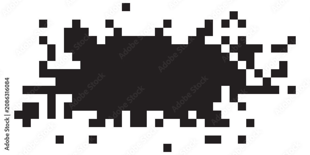 Fototapeta premium Abstract pixelated black smudge on white background digital art.