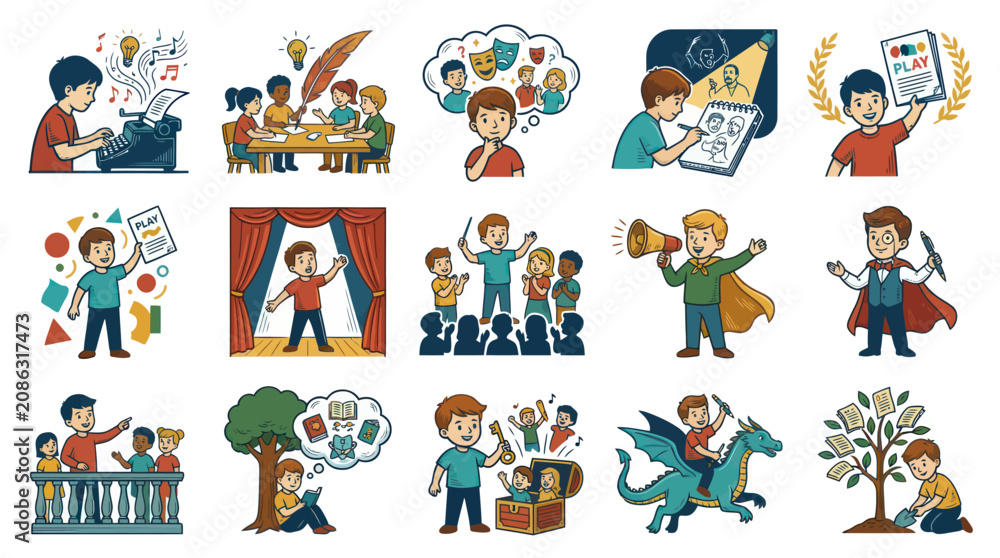 Fototapeta premium Kids Imagination and Creativity - Vector Art Illustrations for Storytelling