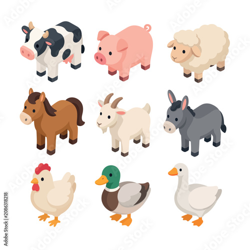 Schilderij op canvas Farm animals cartoon characters.