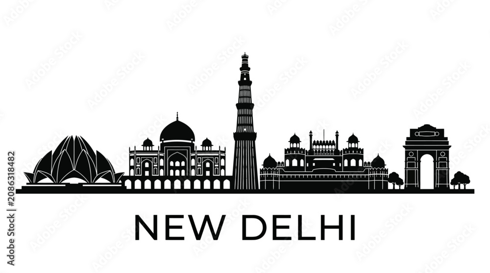 Fototapeta premium New Delhi Skyline Silhouette - Iconic Landmarks