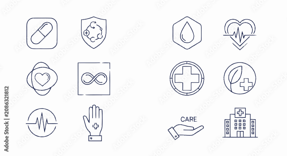 Fototapeta premium Collection of Medical and Healthcare Icons for Design.